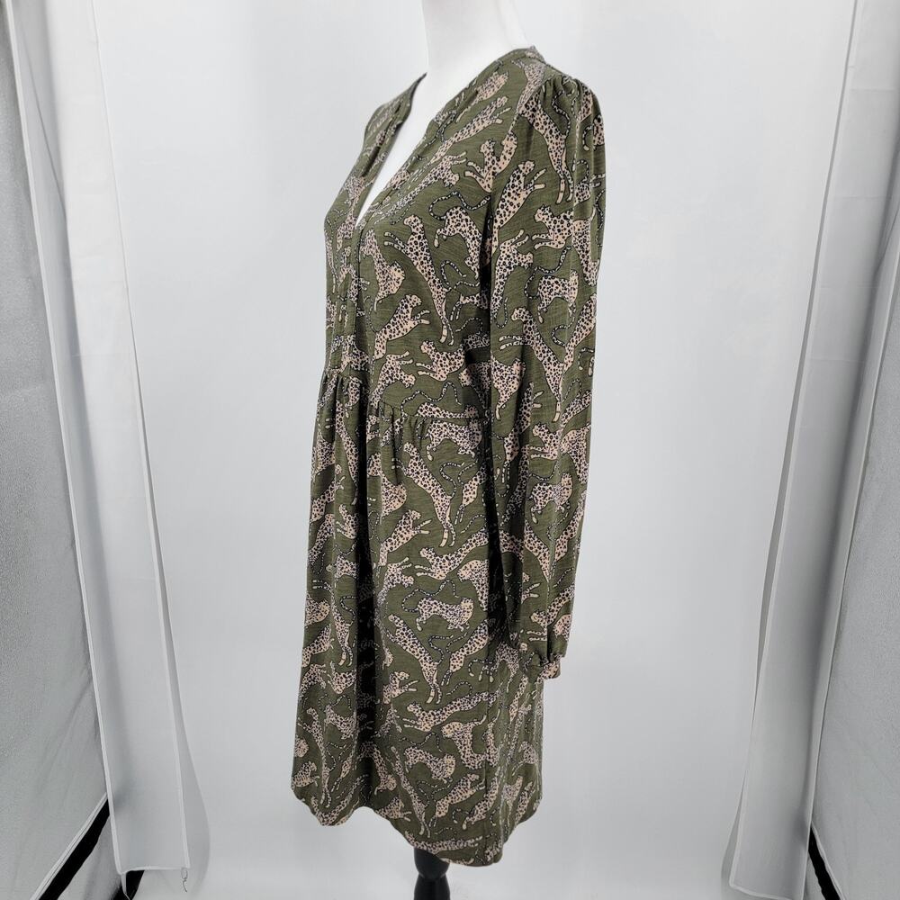 Boden Dress Womens 10 Green Leopard Print Naomi Relaxed Jersey Knit Pockets - Picture 4 of 11